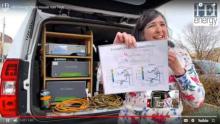 Amy Sullivan of Colorado State University at HEI Energy’s community open house in Longmont, CO. Sullivan showed attendees mobile air-quality monitoring instrumentation. (Image from a livestream video interview).